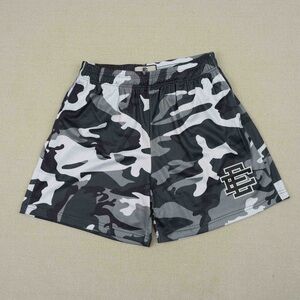 Gray and Black Athletic Shorts with Camouflage Pattern
